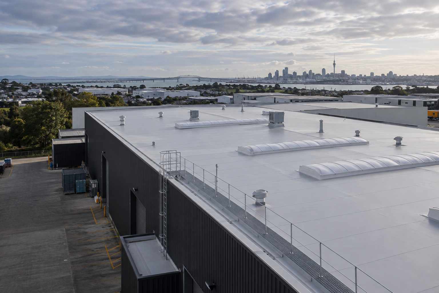 Completed large-area commercial membrane roof in Auckland